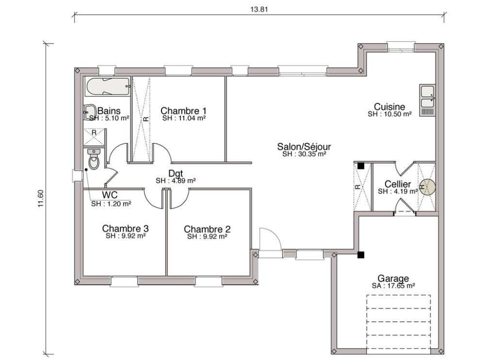 plan maison plain pied rt 2012